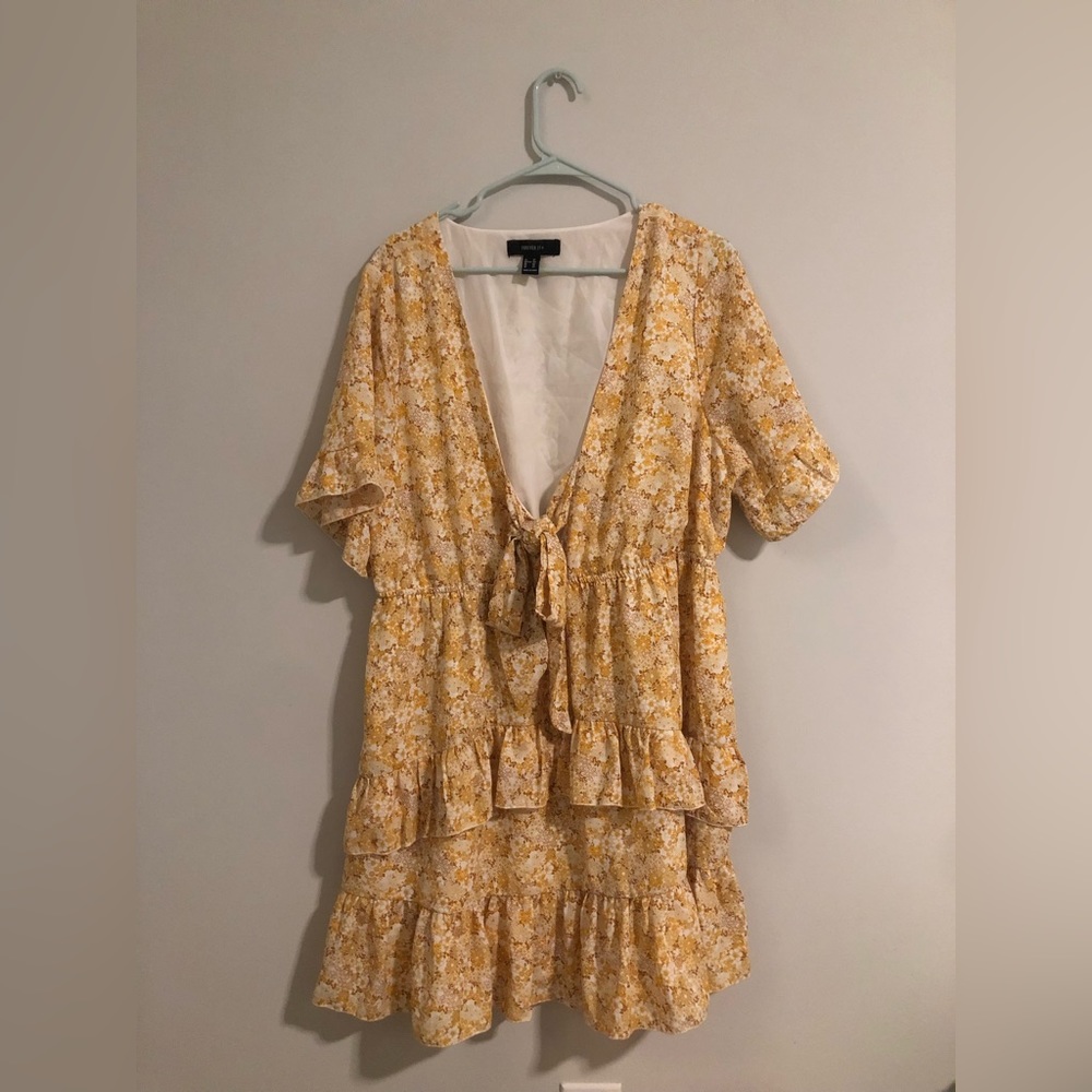 Yellow Floral Front Tied Dress